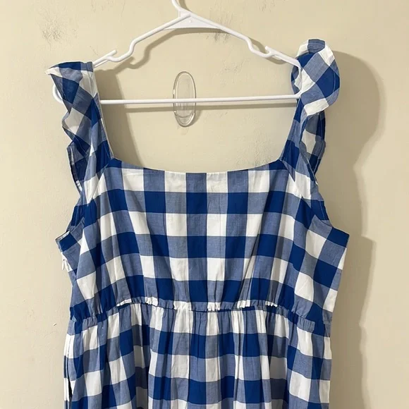 J.Crew Flutter-Sleeve Ruffle-Tiered Midi Dress Gingham Combo Blue White Size XL - Picture 12 of 14